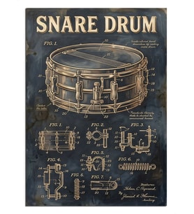 Snare Davul Teknik Çizim Poster Dekoratif Kanvas - Mdf Ahşap Tablo