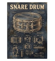 Snare Davul Teknik Çizim Poster Dekoratif Kanvas - Mdf Ahşap Tablo