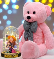 Sizlere Özel Premium Hediye Seti  Led Işıklı Fanus ve 80 cm Büyük Boy Pembe Peluş Ayıcık (Model 7)
