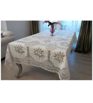Keten Tığ ve Kurdela El İşi Nakışlı 170x225 cm Masa Örtüsü