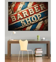 Barber Shop Yazılı Nostaljik Tabela Dekoratif Kanvas - Mdf Ahşap Tablo