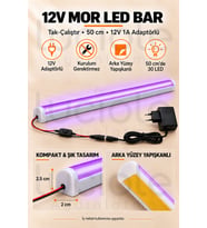 Luciole 50 CM ColorBar Mor LED Bar 12V 12W Adaptörlü Anahtarlı Yapışkanlı Tezgah Altı Dolap İçi Aydınlatma