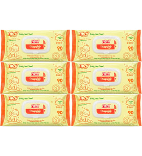 Fibril Islak Havlu Mendil 90 Yaprak Bebek Plastik Kapaklı (6 Lı Set) 540 Yaprak