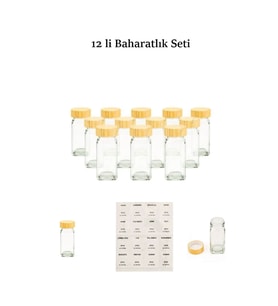 12'li Cam Baharatlık Seti / Bambu Kapak - 11 cm