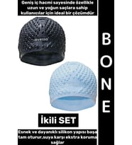 #Bone Esnek Yumuşak Silikon Havuz Deniz Yüzme Kulağa Su Geçirmez Büyük Beden Saç Bonesi İkili SET