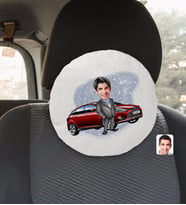 BK Gift Kişiye Özel Plakalı Erkek Ford Focus Karikatürlü Yuvarlak Araç Koltuk Yastığı-1