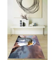 Beyaz Kartal Temalı Kaymaz Tabanlı Dekoratif Halı RV322 - 100 x 160 cm