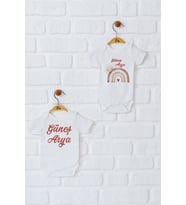 Pia Baby Premium %100 Pamuk İsme Özel Organik Baskılı İkili Set Çıtçıtlı Bebek Body Zıbın Modelleri 5059-17 (Ekru)