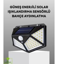 100 LED Solar Lamba Hareket Algılamalı Bahçe Duvar Dış Mekan Aydınlatma