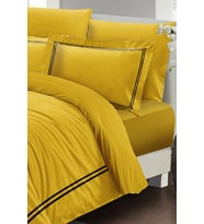 Çift Kişilik ( Lastikli Çarşaflı ) %100 Pamuk Saten Nevresim Takımı Luxury Pamuk Saten Sarı
