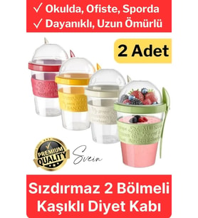 Pratik Sızdırmaz Kapaklı Bölmeli Kaşıklı Taşınabilir Yiyecek Mama Ara Öğün Yoğurt Diyet Saklama Kabı