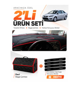 e-biz FORD FOCUS 2.5 SEDAN KAPAKLI (2008-2011) Uyumlu Torpido + Deri Çanta - Siyah-Kırmızı - FO011