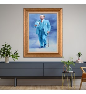 Altın Paspartulu Atatürk  Çerçeveli Tablo C775 (Gold)