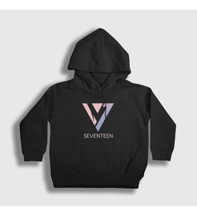 Presmono Unisex Çocuk Siyah Logo K Pop Seventeen Kapüşonlu Sweatshirt 549518tt