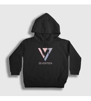 Presmono Unisex Çocuk Siyah Logo K Pop Seventeen Kapüşonlu Sweatshirt 549518tt