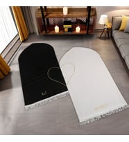 İsminizi Seccadeye Yazıyoruz Kalbi Tamamla Eşlere Özel Çiftli Sünger Dolgulu Seccade Siyah Beyaz Gold İşlemeli (70*120cm330gr) T (Siyah - Beyaz)