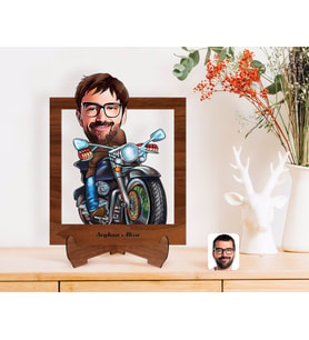BK Gift Kişiye Özel Erkek Motorcu Karikatürlü Ahşap Standlı 3D Biblo-2 (Beyaz)