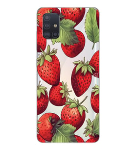 Samsung Galaxy A51 Uyumlu Çilek Desenli Şeffaf Telefon Kılıfı