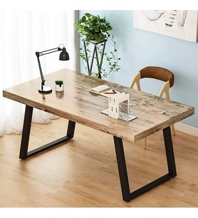 Ahşap Masif Ağaç Doğal Çalışma Masası Demir Iskelet Ofis Masası 70 x 150