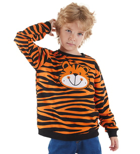 Kaplan Aplikeli Erkek Çocuk Sweatshirt (Turuncu)