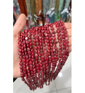 Mercan Doğal Taş Kırmızı Parlak Yassı Daire 4x8mm Dizi