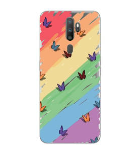 Oppo A5 2020 / A9 2020 Uyumlu Renk ve Kelebek Desenli Şeffaf Telefon Kılıfı