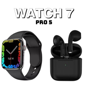 Ios ve Android Uyumlu Smart Watch 7 Akıllı Saat ve Siyah Pro 5 Bluetooth Kulaklık (Siyah)