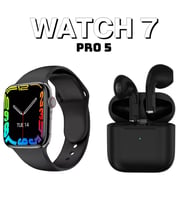 Ios ve Android Uyumlu Smart Watch 7 Akıllı Saat ve Siyah Pro 5 Bluetooth Kulaklık (Siyah)