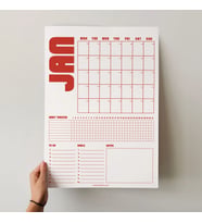 Tarihsiz Aylık Planlayıcı Takvim, Kırmızı Retro Organizer Planlayıcı