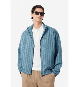 Lacoste Relaxed Fit Monogram Jacket Classic Fit Dik Yaka Logolu Sweatshirt Ceket Mavi