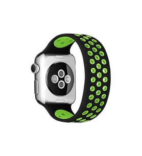 Apple Watch 38mm Ayarlı Delikli Silikon Kordon - Siyah-yeşil