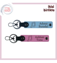 Romantik Müzik Anlarınıza Özel Tasarım, Yazılabilir Nota Temalı Anahtarlık Seti, Gök Mavi-Pembe
