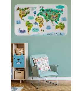 Eğitici Dünya Haritası Dünya Atlası Çocuk Ve Bebek Odası Duvar Sticker -60x105-3807