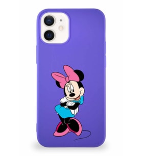 Apple iPhone 12 Mini Soft Premier Kapak Minnie Mouse-D Tasarımlı Silikon Kılıf - Mor (Şeffaf)