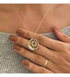 Kişiye Özel 925 Ayar Gümüş Tasarım Ay ve Güneş Model Kolye (Gold)