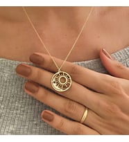 Kişiye Özel 925 Ayar Gümüş Tasarım Ay ve Güneş Model Kolye (Gold)