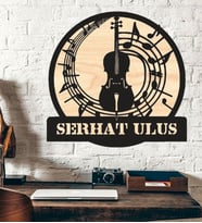 Kişiye Özel Çello Müzik Sanat Temalı  Ahşap Duvar Tablo