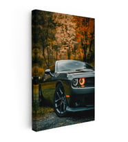 Dikey Kanvas Tablo Sonbahar Ormanında Dodge Challenger Araba Tablosu Ev Ofis Duvar Dekoru
