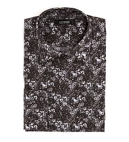 PİNGÖMLEK WESTBOURNE FLOWER  Slim Fit  Siyah Gri %100 Pamuk  Baskılı Kolay Ütülenir Spor  Dar Kesim Erkek Gömlek (SIYAH-GRI-SIYAH)