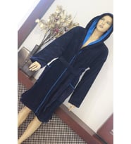 Ender Home Bornoz İplik Boya Kadife Kısa Kapşonlu Model Bornoz L-XL- Lacivert-Mavi