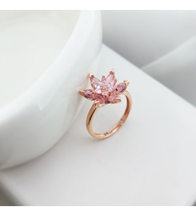 Vaoov 925 Ayar Gümüş Pembe Lotus Yüzük (Rose)