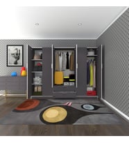 Kenzlife gardırop 6 kapılı çekmeceli begonvil240 gri kapaklı gardolap dolap (Karışık)