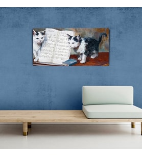 Kediler ve Nota Defteri Kanvas Tablo 60 x 120