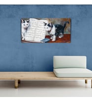 Kediler ve Nota Defteri Kanvas Tablo 60 x 120