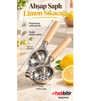 ByMyHand Paslanmaz Çelik Kaplama Ahşap Saplı Limon Sıkacağı Narenciye sıkacağı(Büyük Boy)