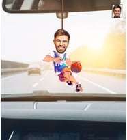 Kişiye Özel Karikatürlü Basketbolcu Ahşap Araba Dikiz Ayna Süsü