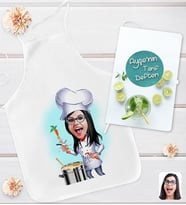 BK Gift Kişiye Özel Karikatürlü Aşçı Anne Tasarımlı Mutfak Önlüğü ve Yemek Tarif Defteri Hediye Seti-4, Anneye Hediye, Anneler Günü Hediyeleri