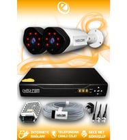 ELITCAM 2 Kameralı Uzay 2 Dış Kamera Set HDD'siz Full HD Gece Görüşlü Güvenlik Kamerası Sistemi