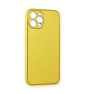 İphone 12 Pro Max Kılıf Coco Deri Silikon Kapak - Sarı