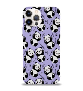 Apple iPhone 12 Pro Max Uyumlu Lansman Kılıf Panda Tasarımlı İçi Kadife Kapak-Lila (Şeffaf)